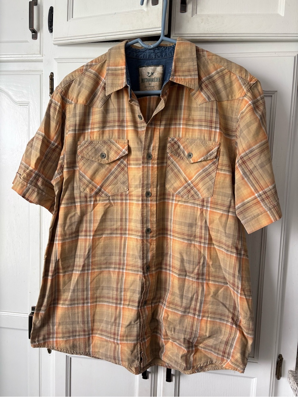 Outdoor Life Men's Short-Sleeve Plaid Shirt in Orange and Tan